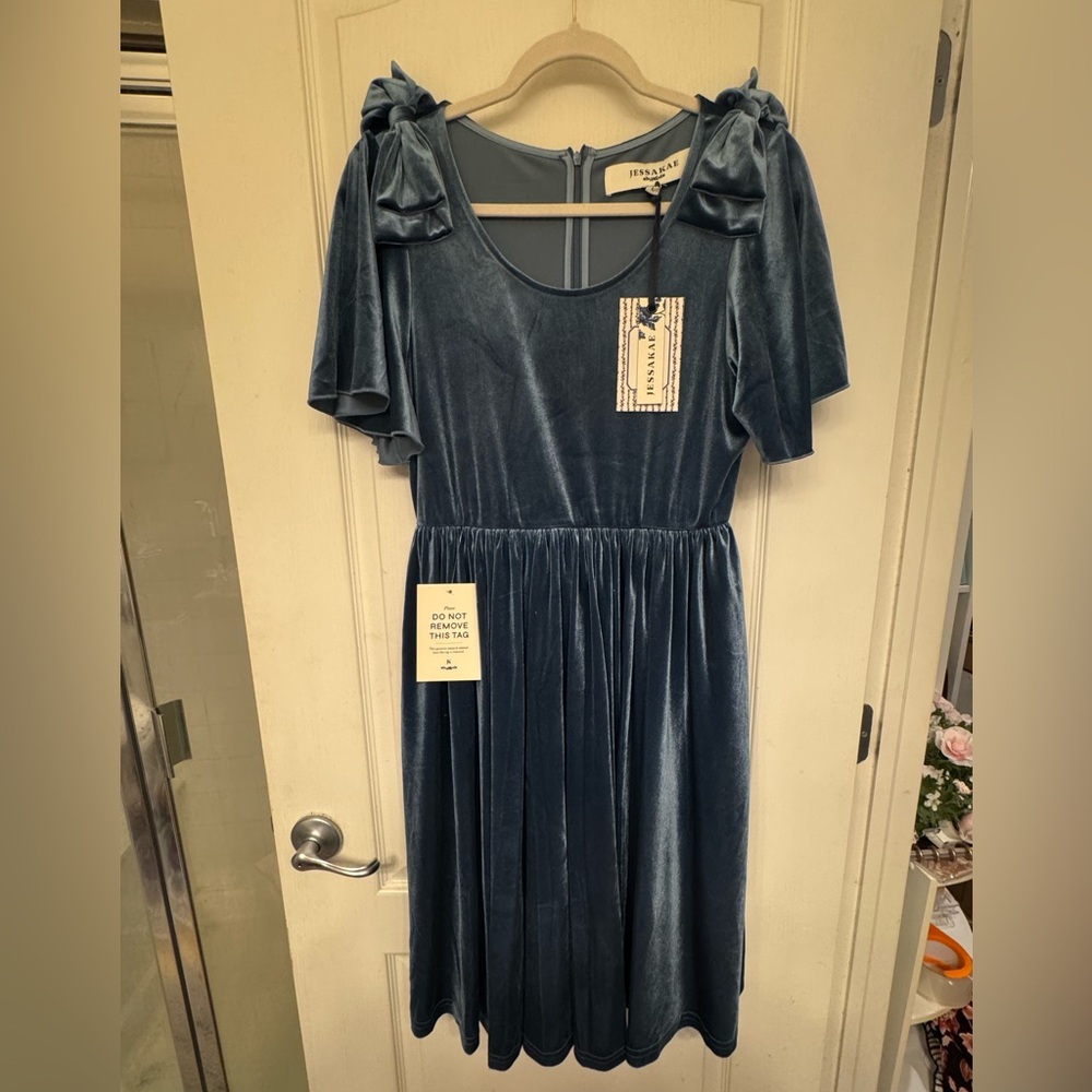 NWT JessaKae Bonnet Dress - Dusty Blue Velvet